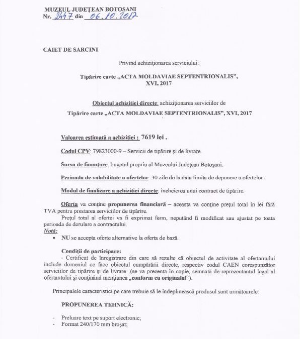 Caiet de sarcini achizitie Placa Comemorativa