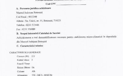 Caiet de sarcini achizitie dezumidificatoare