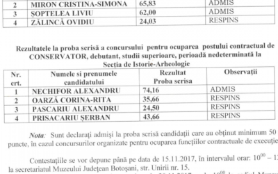 Anunt rezultate proba scrisa conservator