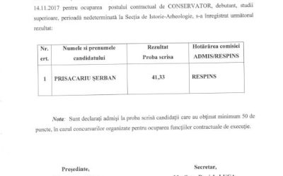 Anunt rezultate contestatie proba scrisa – conservator debutant