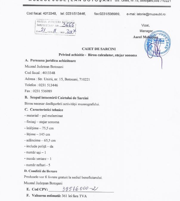 Caiet de sarcini achizitie birou calculator, stejar sonoma