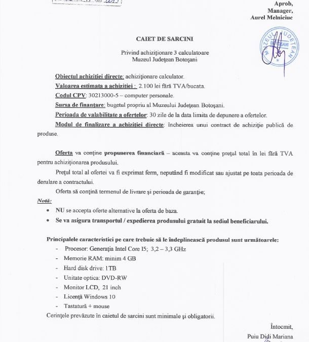 Caiet de sarcini achizitie calculatoare