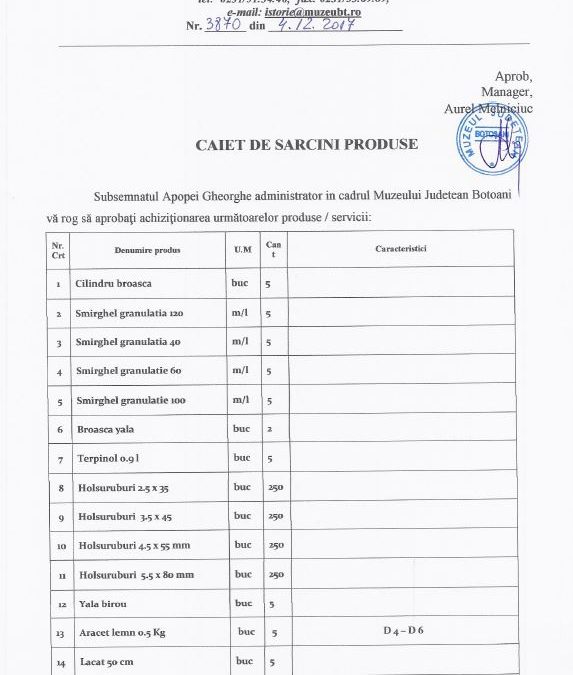 Caiet de sarcini produse