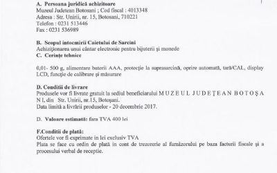 Caiet de sarcini achizitie cantar electronic bijuterii