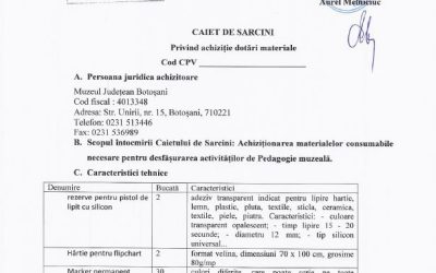 Caiet de sarcini achizitie dotari materiale
