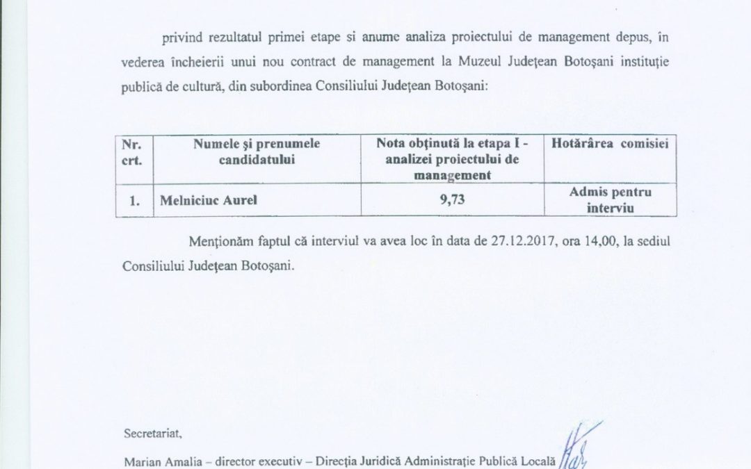 Rezultat analiza proiectului de management