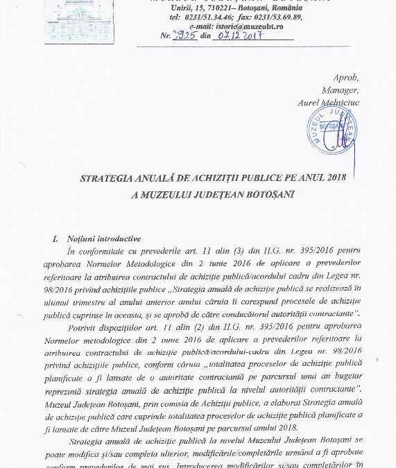 Strategia anuala in achizitii publice pe 2018