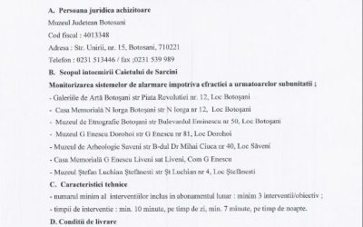 Caiet de sarcini achizitie: monitorizarea sistemului de alarma impotriva efractiei