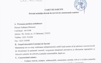 Caiet de sarcini achizitie directa de servicii de mentenanta copiator