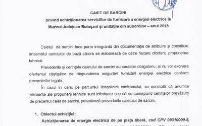 Caiet de sarcini achizitionarea serviciilor de furnizare a energie electrice