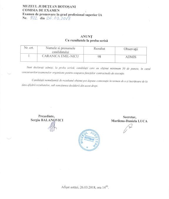 Examen de promovare in grad profesional superior IA