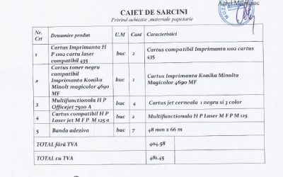 Caiet de sarcini materiale papetarie
