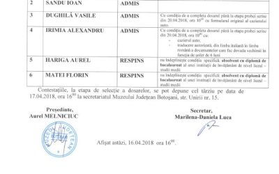 Anunt cu rezultatele selectiei dosarelor – sofer