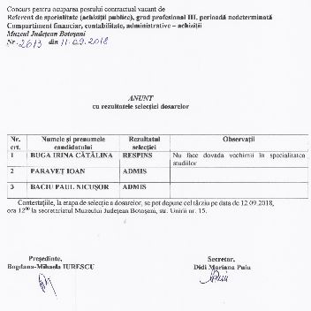 Rezultatele selectiei dosarelor