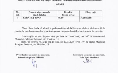 Rezultatele la proba scrisa a concursului in vederea ocuparii postului de referent