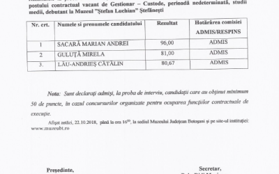 Anunt rezultate gestionar custode