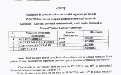 Anunt rezultate proba scrisa