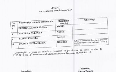 Anunt selecție dosare