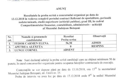 Anunt proba scrisa concurs referent de specialitate, gr. III