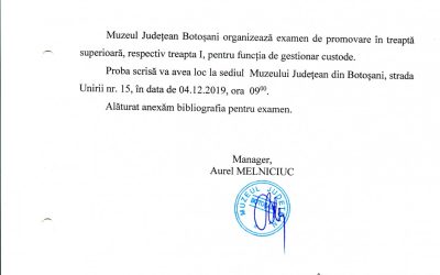 Anunt de promovare in treapta superioara gestionar custode