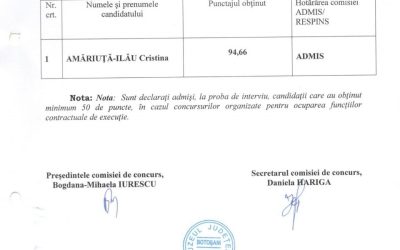 Rezultate proba de interviu – concurs referent de specialitate S III
