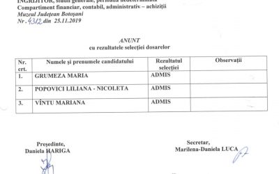 Anunt cu rezultate selectie dosare