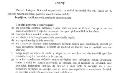 Concurs pentru ocuparea postului vacant de ingrijitor