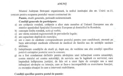 Concurs pentru ocuparea postului vacant de paznic