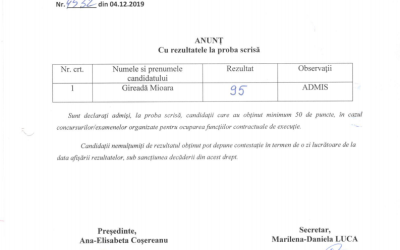 Anunt cu rezultatele la proba scrisa