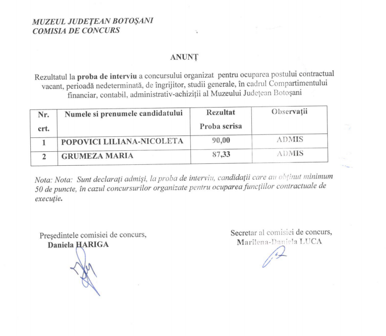 Rezultatul la proba scrisa – ingrijitor