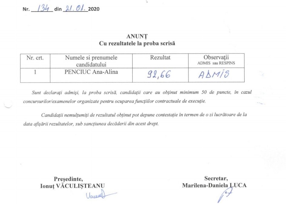 Anunt rezultate proba scrisa promovare restaurator