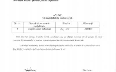 Anunt cu rezultatele la proba scrisa – desenator artistic