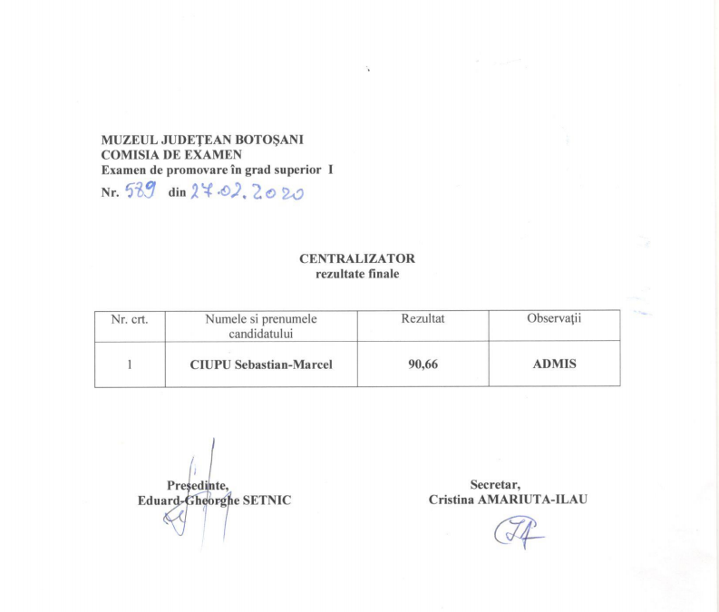 Anunt cu rezultatele finala – desenator artistic