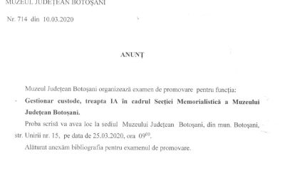 Anunt promovare Gestionar custode, treapta IA