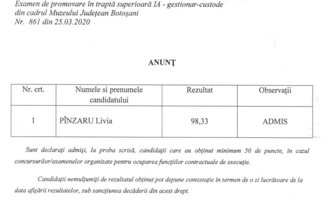Anunt examen de promovare gestionar custode