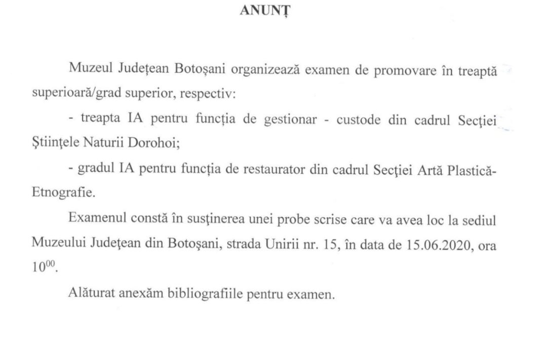 Anunt promovare gestionar custode si restaurator