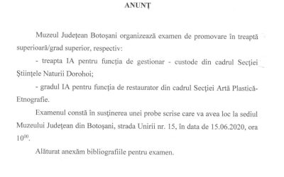 Anunt promovare gestionar custode si restaurator