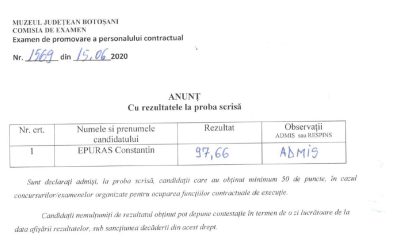 Anunt cu rezultatele la proba scrisa restaurator