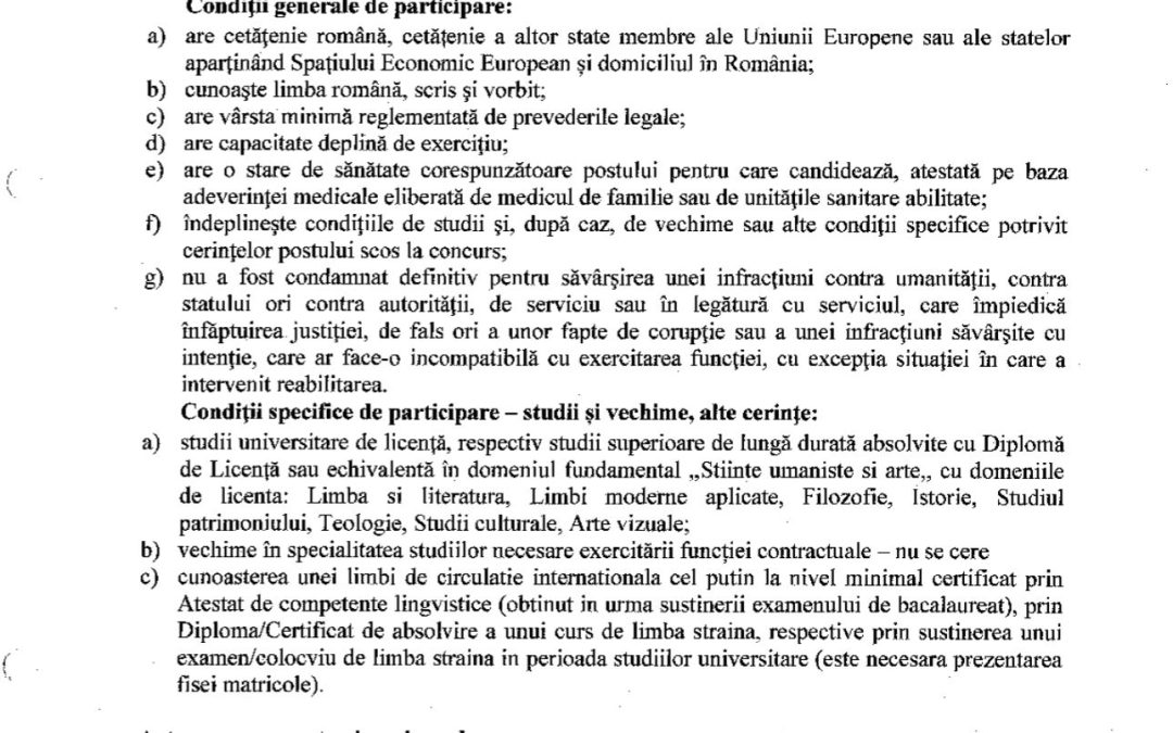 Anunt angajare muzeograf debutant 1/2 norma