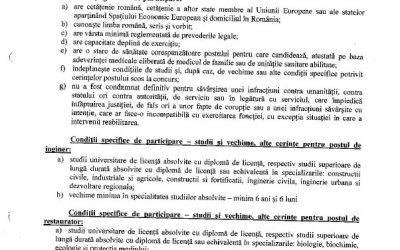 Concurs pentru ocuparea posturilor vacante de inginer si restaurator