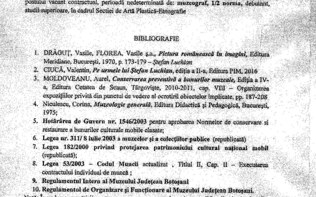 Erata bibliografie concurs post muzeograf