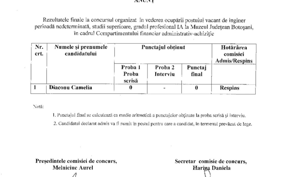 Rezultate finale inginer