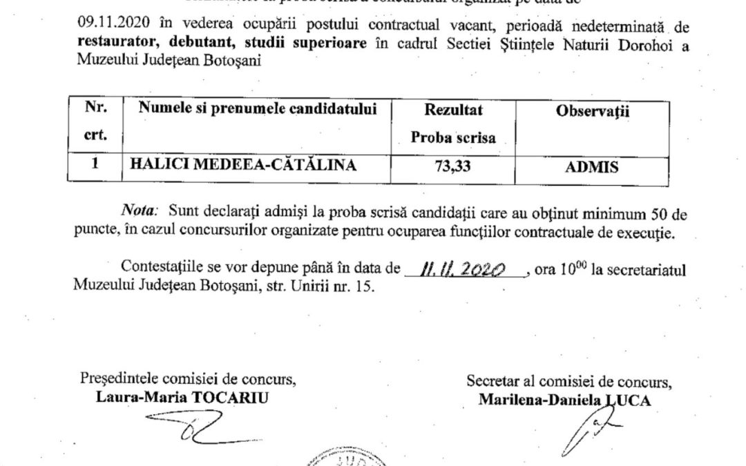 Rezultatele proba scrisa restaurator