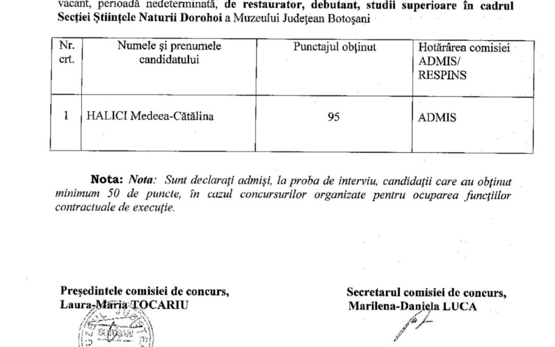 Rezultate proba interviu restaurator