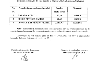 Rezultate concurs proba scrisa – gestionar custode