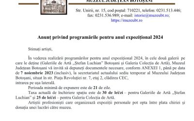 Programările pentru anul expozițional 2024
