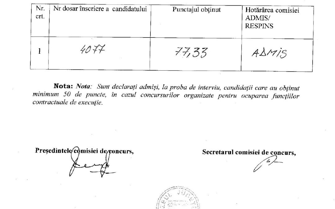 Rezultate probă interviu tâmplar